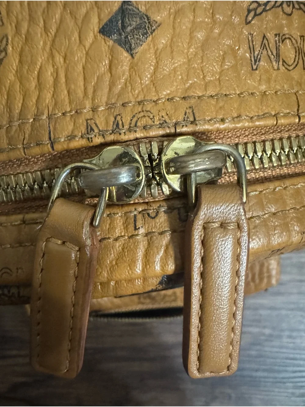 MCM Mini Stark Side Studs Backpack Visetos Cognac With Matching Wallet